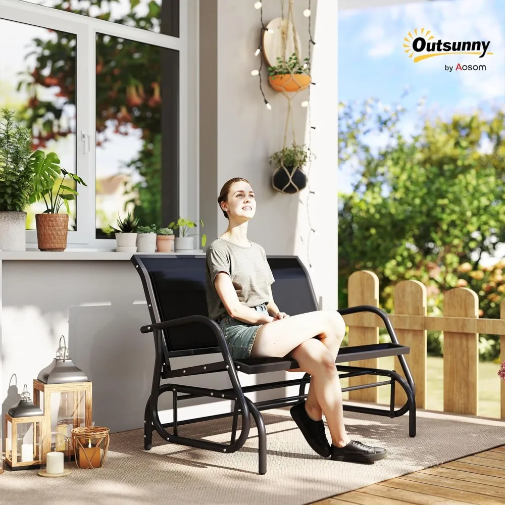 

Outdoor Glider Bench, Patio Double Swing Rocking Chair Loveseat w/Powder Coated Steel Frame for Backyard Garden Porch, Black