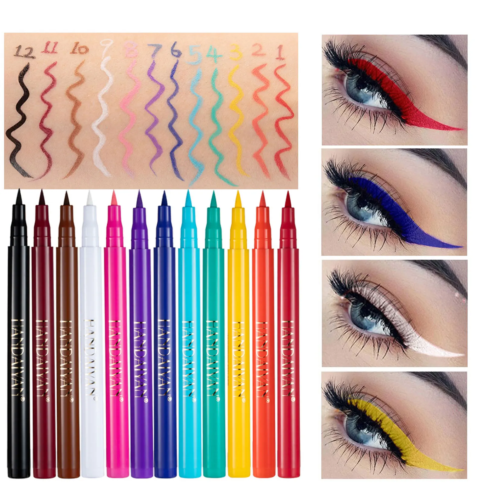 

Waterproof Rainbow Matte Colorful Liquid Eye Liner Pencil White Pink Color Eyeliner Pen Makeup Make Up Long-Lasting Cosmetics