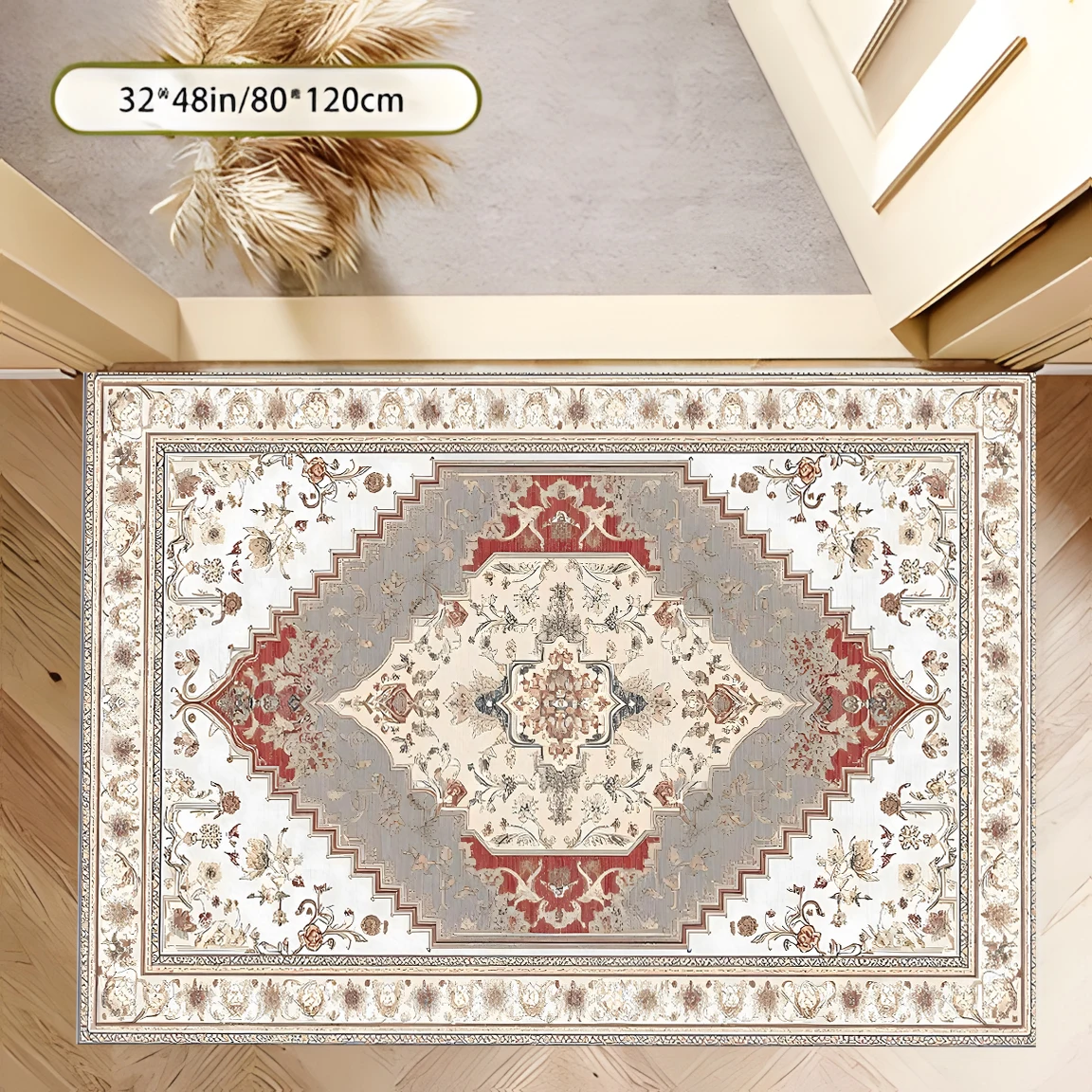 2D Large Rug with Retro Persian Diamond Pattern, European Light Luxury Style, Suitable for Living Room and Bedroom, One-Click Renovation for Autumn and Winter Decoration
