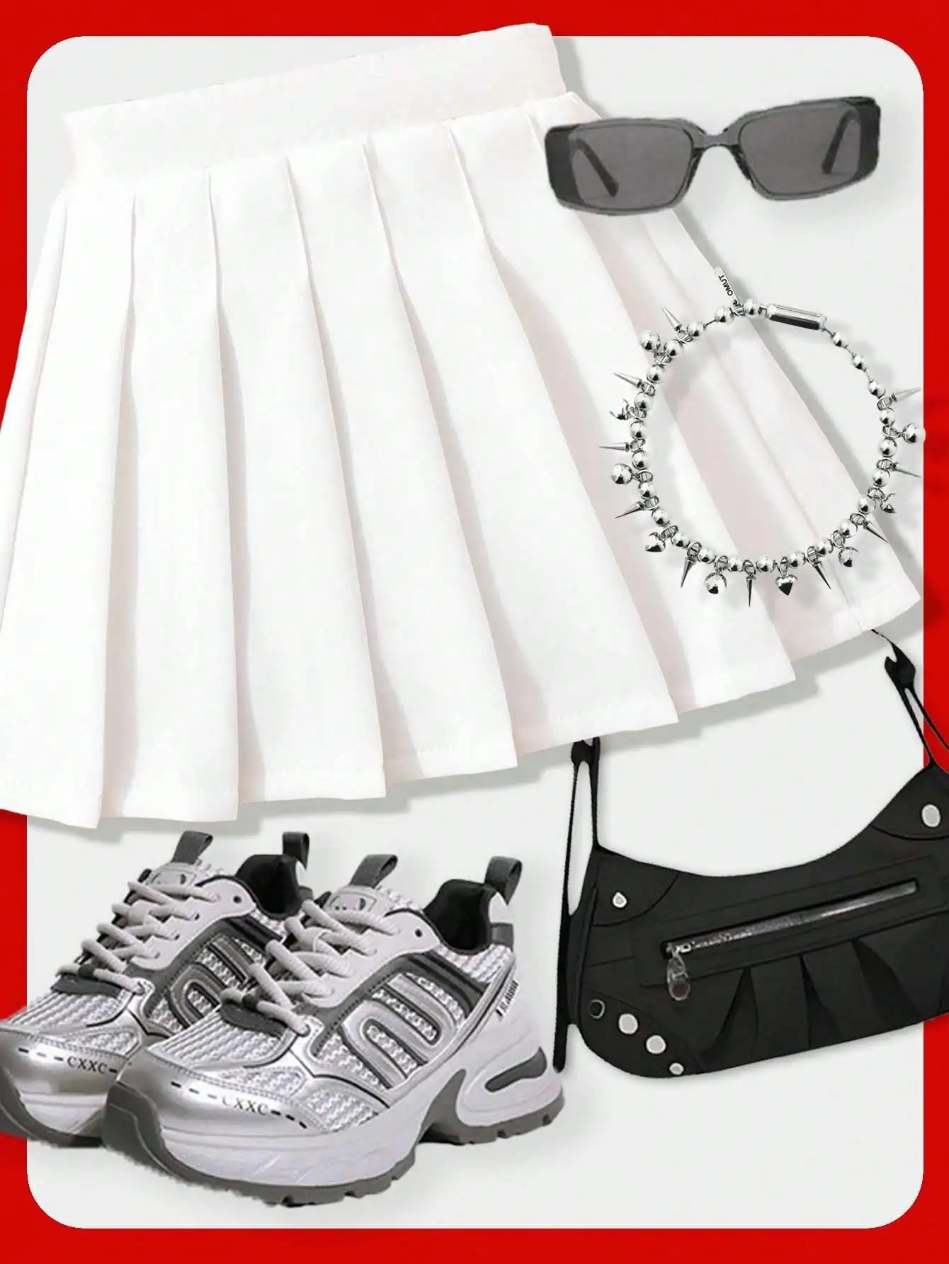 

White Pleated A-Line Mini Skirt for Teens, Casual Streetwear Style
