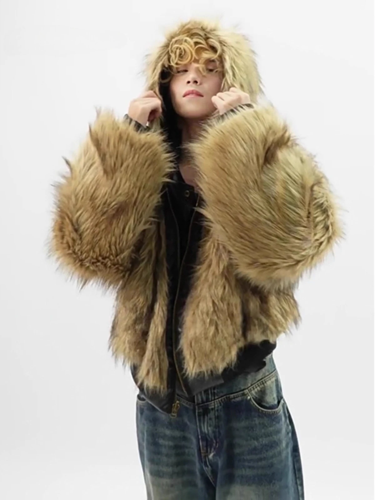 على الوجهين ارتداء تقليد فرو المنك معاطف الرجال 2025 شتاء جديد شيك صديقة للبيئة الفراء موضة مقنعين فو سترات من الجلد سترات