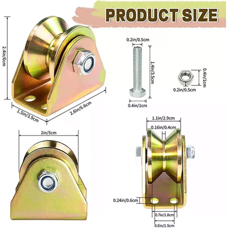 Kit de rodamientos, paquete de 4 ruedas de colores con revestimiento en forma de V, ruedas rígidas diseñadas para puertas correderas
