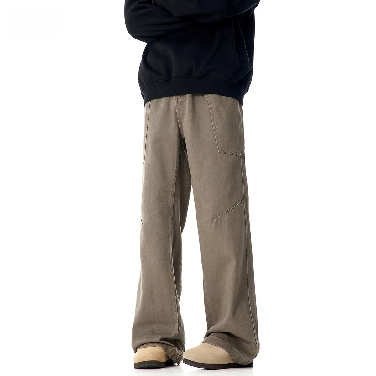 

American Retro Wide Leg Jeans Casual Men's High Waist Cotton Straight Cut Long Pants Drapey CleanFit Premium Quali