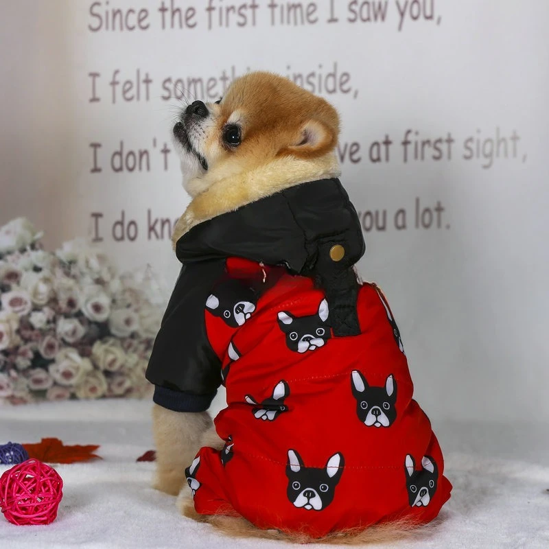 Pet Dog Printed Cotton Jacket Pet Clothing Kawaii Plush Insulation Coating Four-legged Dharma Fight Dog Clothing Supplies Gifts