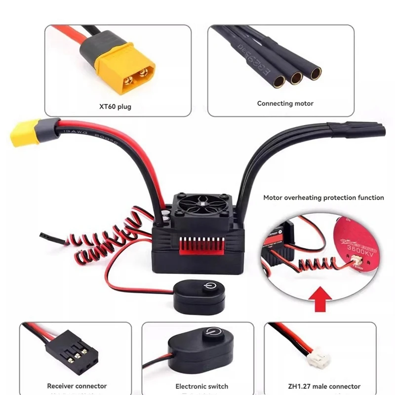 60A Brushless ESC Waterproof Electronic Speed Controller For 1/10 RC Car Off-Road Vehicle Truck