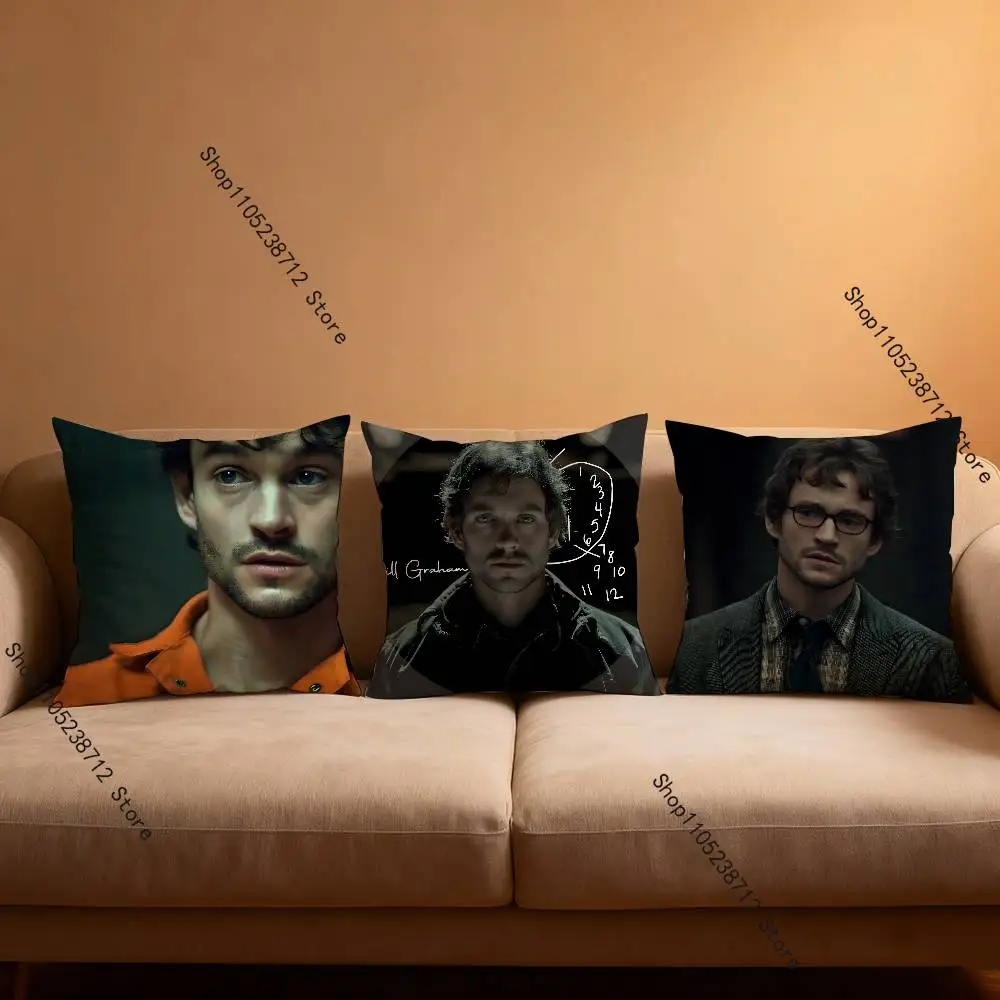 H-Hugh D-Dancy Will G-raham Anime Pillow Case Anti-dustmite Pillowcase Invisible zipper silky short plush Sofa cushion cover