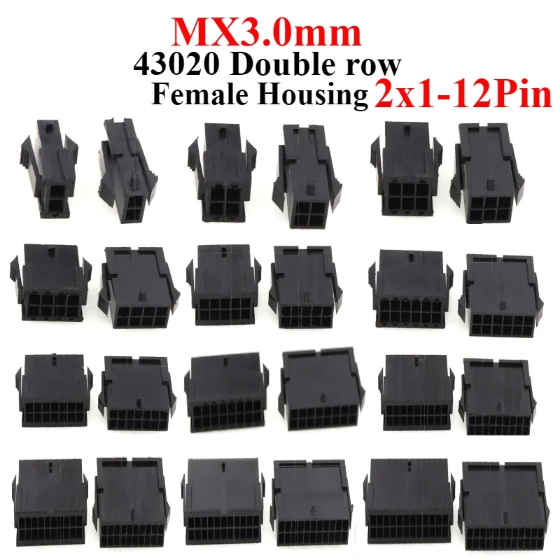 10/50Pcs/lot MX3.0mm Dual Row 2*1/2/3/4/5/6/7/8P Male Female Aerial Mating Connector (43025 Male+43020 Female Housing+Terminal)