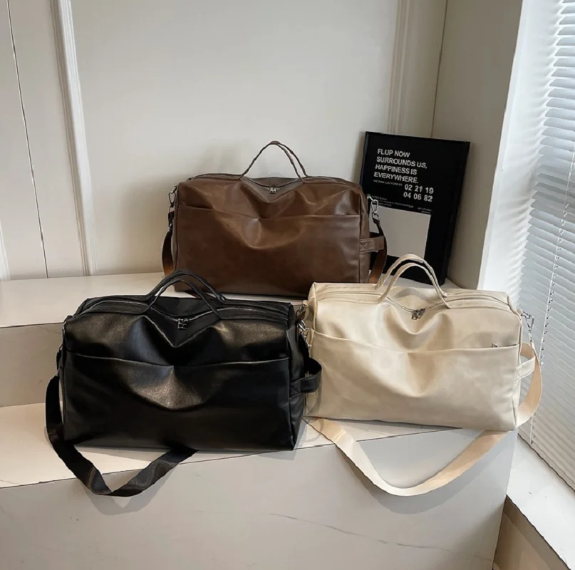 New Men Women's Fashion Business Soft Leather Travel Duffle Totes Large Capacity Shoulder Bags Sports Fitness Bag Handbag