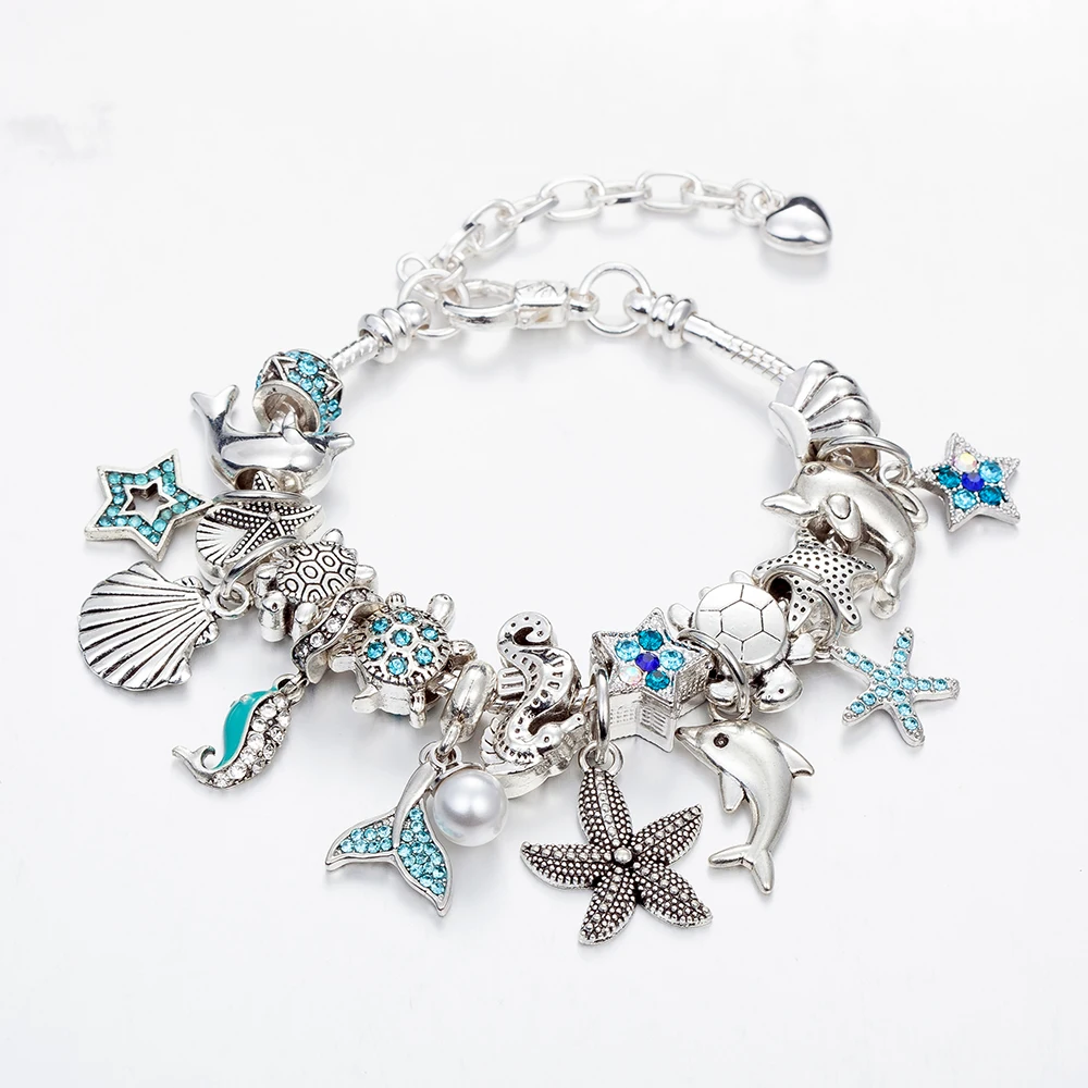 ANNAPAER New Design Adjustable Size Sea Animals Fish Star Beaded Charms Bracelets Bangles Special Offer Gift For Girl women