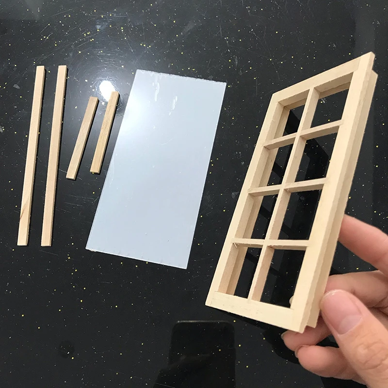 1 Piece DIY Handmade Material 1:12 Wood Dollhouse 8-grid Window Unpainted Furniture Supplies Miniature Kids Toy