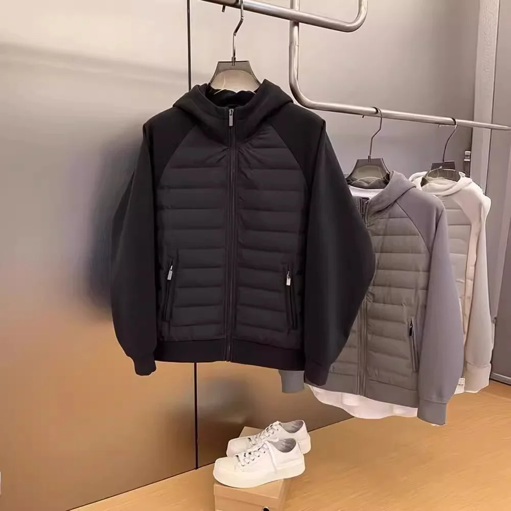 

Легкая хлопковая мужская куртка свободного покроя, повседневная лоскутная одежда с капюшоном, однотонная зимняя новая модная верхняя одежда, пальто