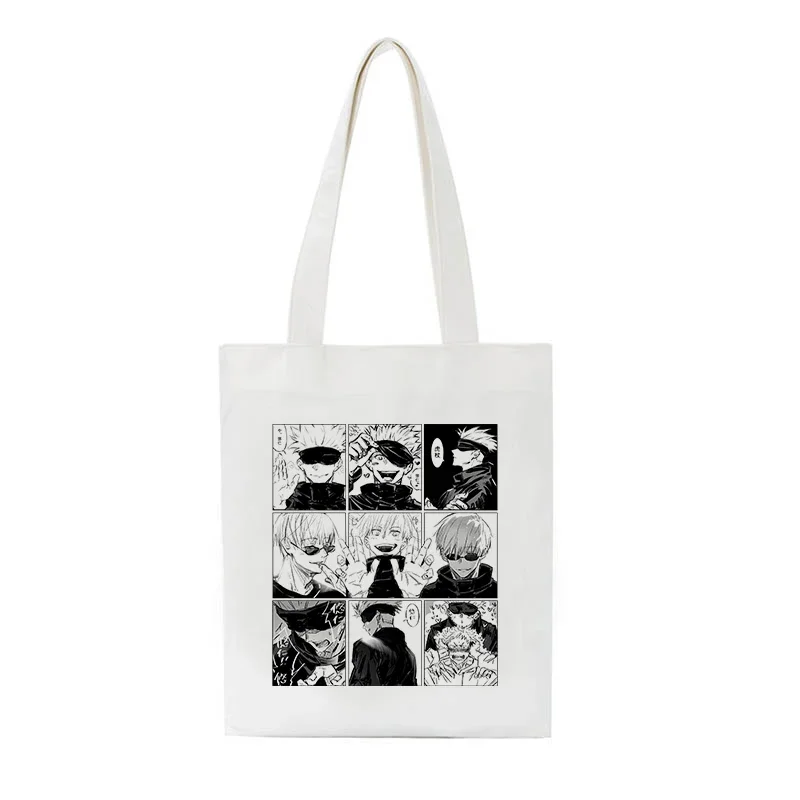 Japanese Jujutsu Kaisen anime canvas bag Harajuku casual punk print gothic large capacity shopper bag gothic women shoulder bag