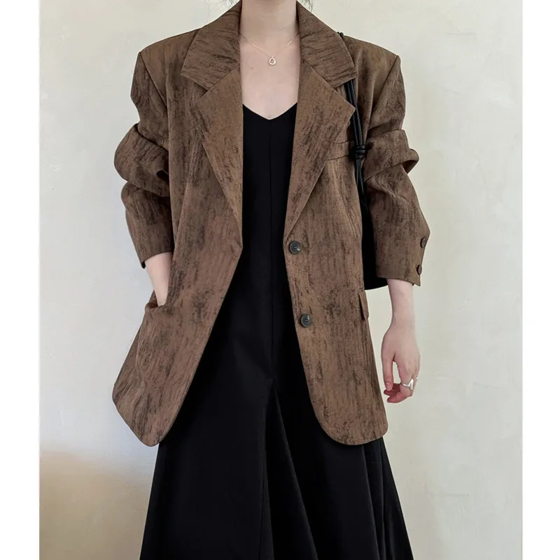 Autunno Vintage Suit Jacket donna colletto dentellato allentato monopetto Silhouette Suit Coat