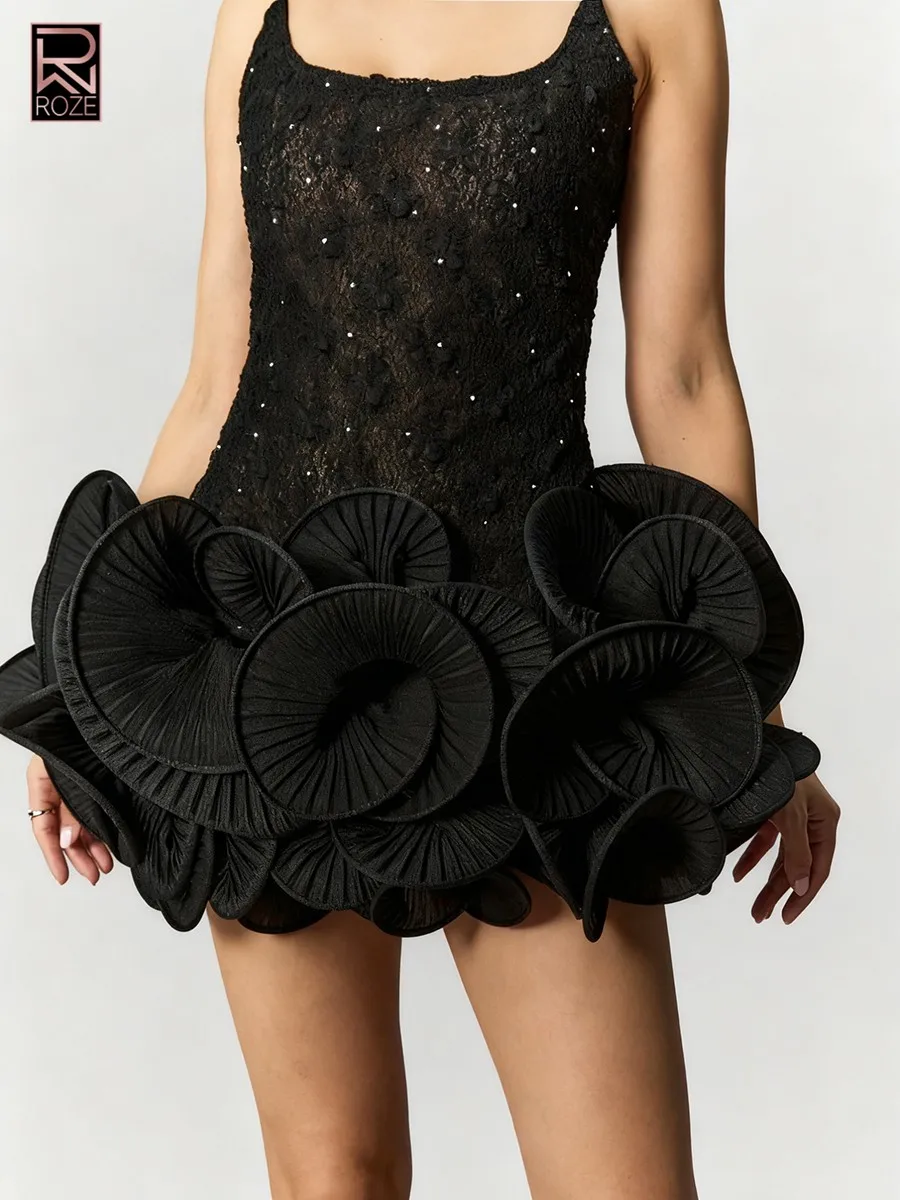 Abiti eleganti dimagranti trasparenti con giunture a caldo per le donne Abito con fiori 3D patchwork senza maniche con scollo quadrato femminile