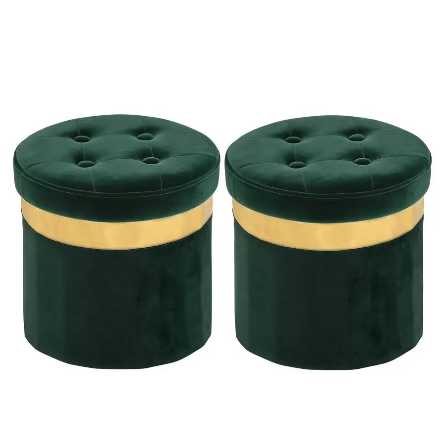 

Ottoman with Storage,Folding Round Ottoman with Gold Trim,Velvet Storage Stool,Foot Stool with Soft Padded,Foot Rest for Living
