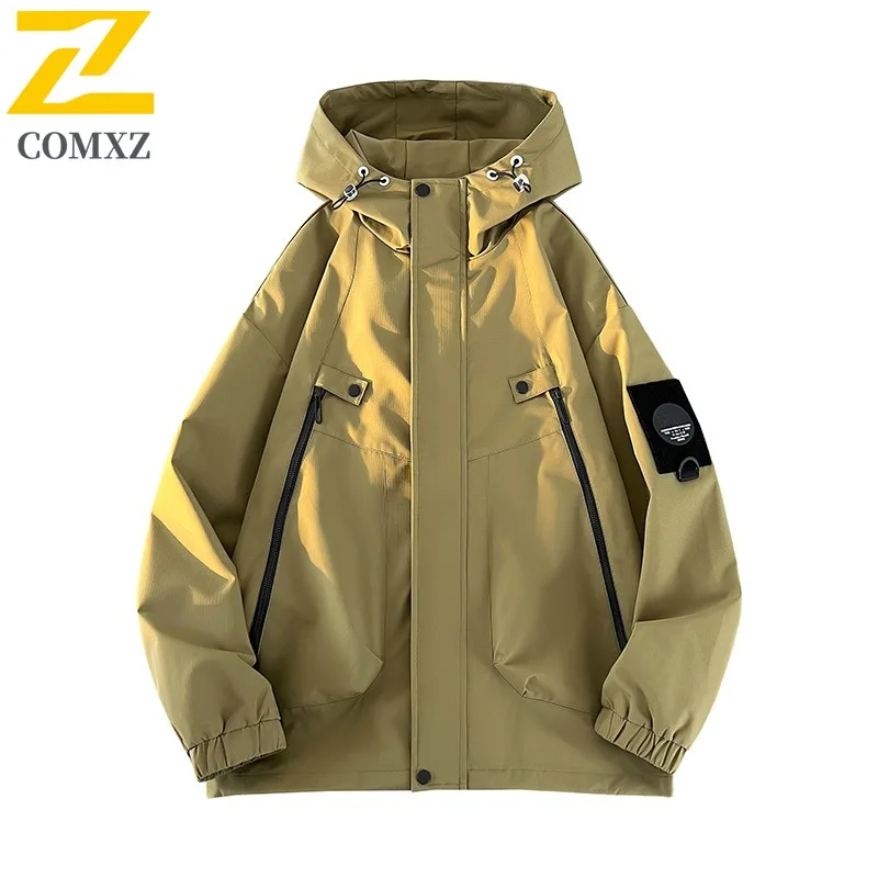 معطف رجالي COMXZ مقاوم للماء ملابس عمل للسفر وركوب الدراجات سترات صيد فضفاضة مقاومة للرياح خفيفة الوزن للتخييم والمشي سترة واقية من الرياح