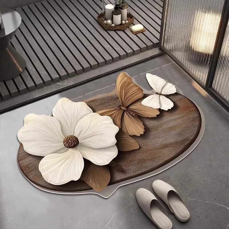 

VIKAMA Light Luxury Floral Bathroom Floor Mat Bathroom Kitchen Floor Mat Non-Slip Absorptive Entrance Door Mat Home Decoration