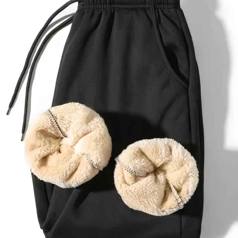 

Men's Solid Drawstring Bottoms Fleece Straight Pants Winter Lambswool Warm Casual Trousers Thick Fleece Thermal Sweatpants