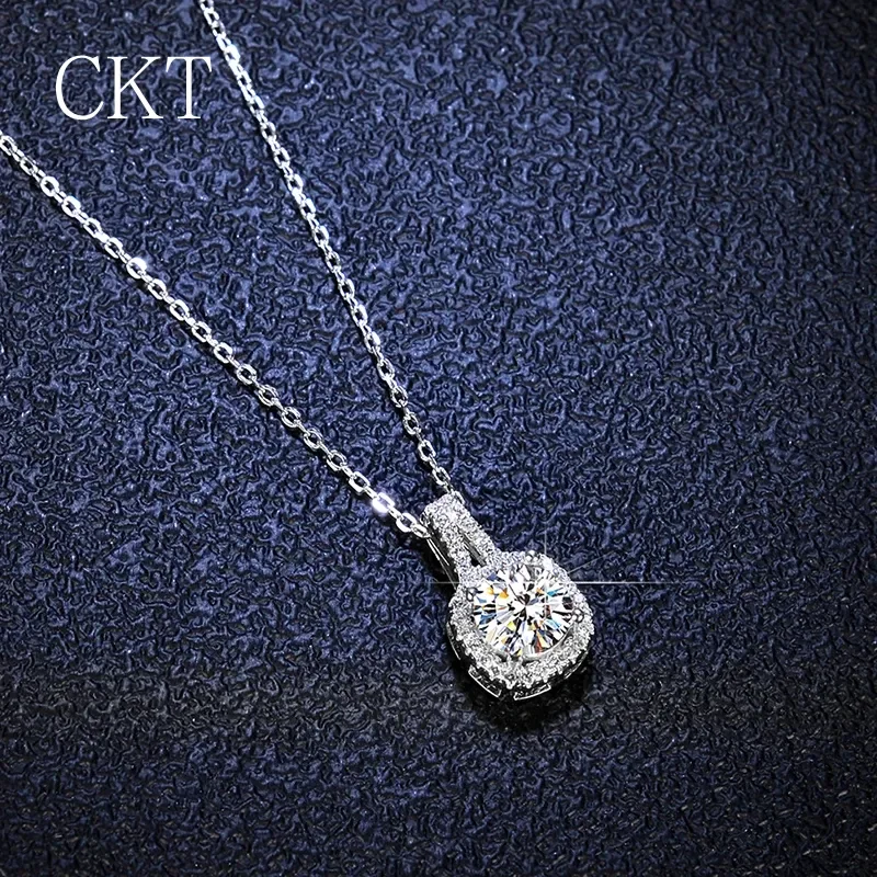 Luxury Real  PT950 Platinum Necklace Round 1 CT Moissanite Diamond Pendant Necklace For Women Wedding Party Bridal Fine Jewelry