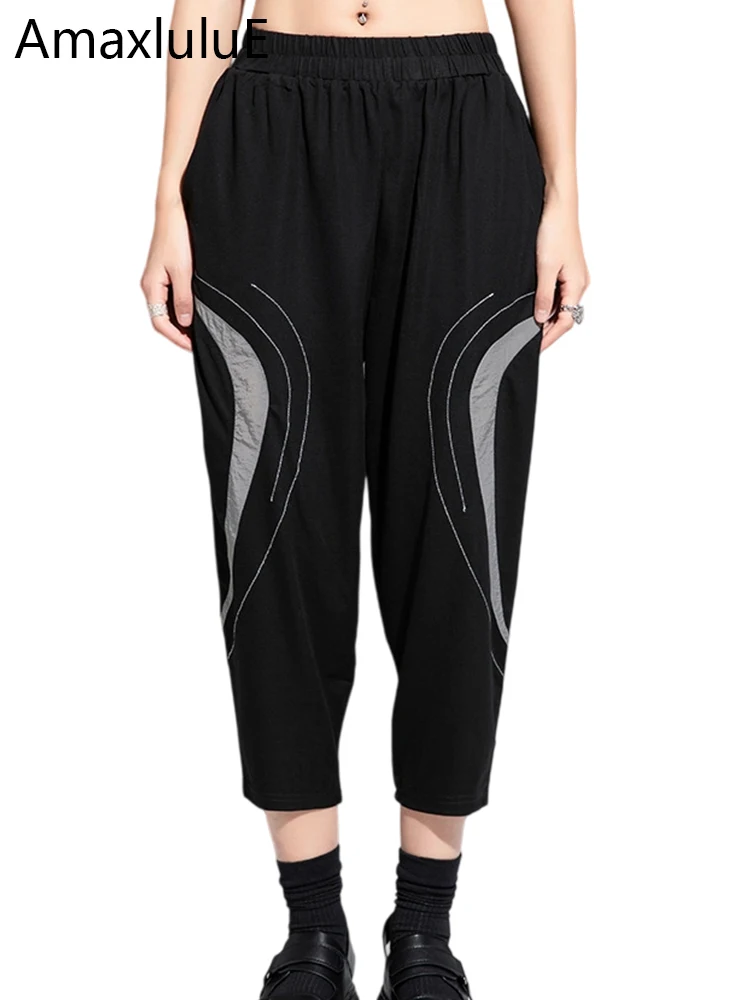 Amax LuluE Brand 2025 Summer Womens Classic Loose Long Pants Females Leisur Elastic Waist Harem Trousers Fashion Vintage Clothes