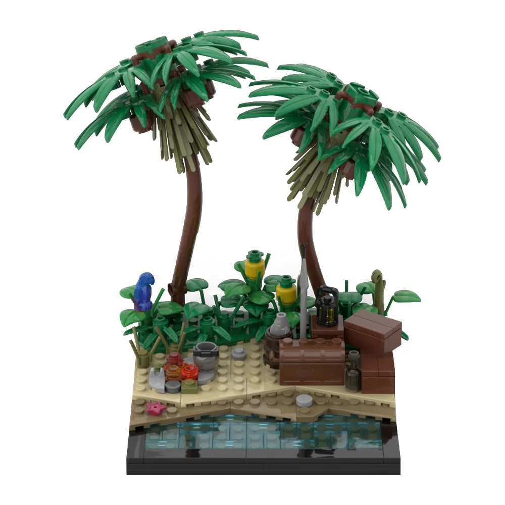 Gobricks MOC أشجار جوز الهند جزيرة استوائية شاطئ اللبنات نموذج الشاطئ لتقوم بها بنفسك الطوب تجميعها لعبة للأطفال هدية