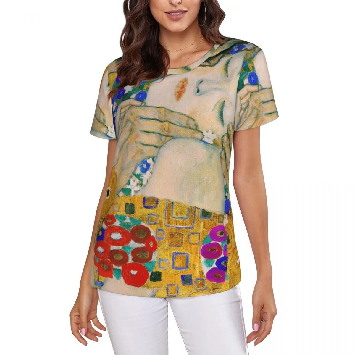 The Kiss By Gustav Klimt T-Shirt Women Short Sleeve T Shirts Round Neck Streetwear Cotton Summer Tees Streetwear
