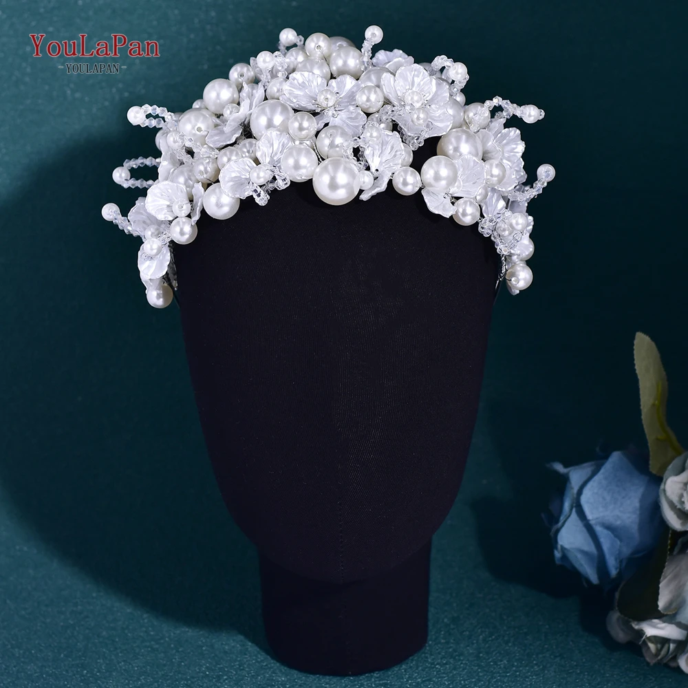 YouLaPan, diadema de cristal con perlas de lujo, tocados de boda hechos a mano para mujer, accesorios de joyería para cabeza de flor y perla HP809