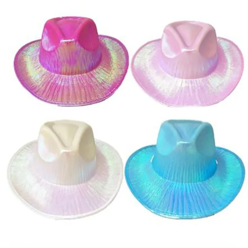 Western Magic Cowboy Hat Neon Flash Space Cowboy Hat Halloween Carnival Party Pink Colorful Hat Holiday Party Dance Props