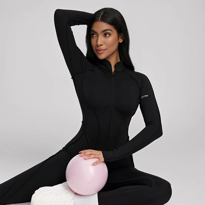 BetterMe Women's Yoga Bodysuit Fashion Sexy Slim Fit Long Sleeve Zipper Sports Gym Workout Legging Bodysuits Outdoor Activewear