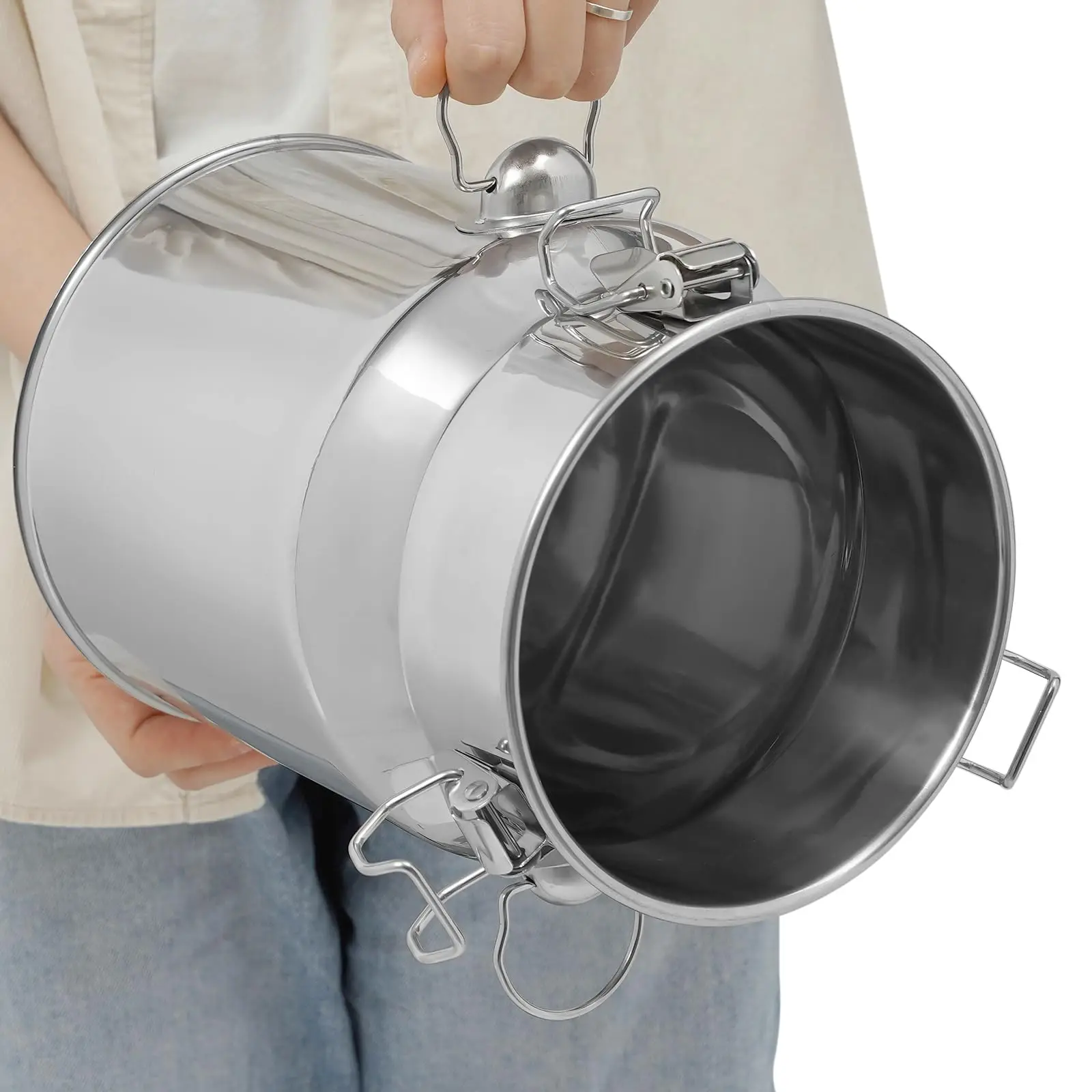 

[Christmas] 1.3 Gallon Milk Bucket Milk Can, 304 Stainless Steel Heavy Duty Storage Container Bucket Tote Jug with Lid, Drink Dispenser