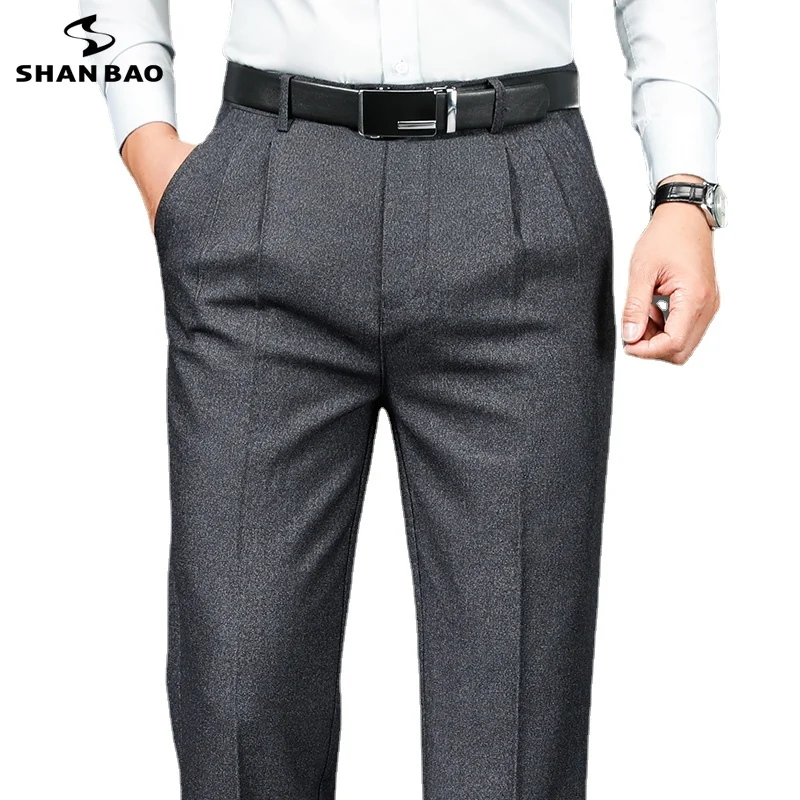 Autumn and winter brand high waist straight loose men\'s business gentleman pure pants simple office father\'s elegant trousers