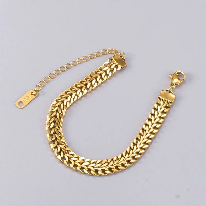 18K Gold Plated 316L Stainless Steel Thick Chain Bracelet for Women Men Trendy Cuba Chain Bracelets Party Jewelry Gifts