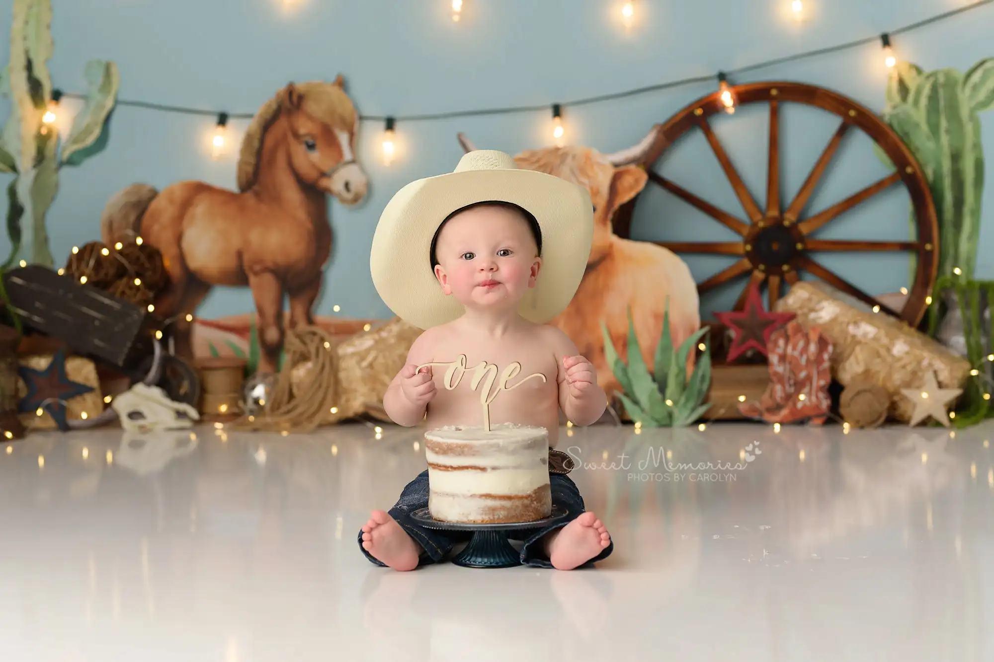 Cute Cowboy Backdrops Kids Baby Birthday Cake Smash Props Child Adult Photocall Cow Horse Photography Decors Background