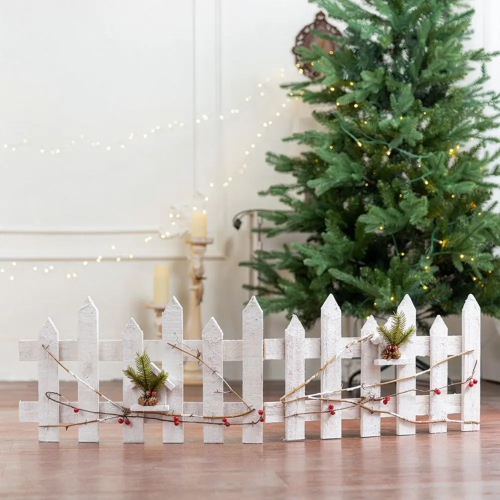 Xmas Tree Base Cover Wooden Fence Reindeer Ornament Nordic Decor Holiday Festive Layout Interior Home Party Supply