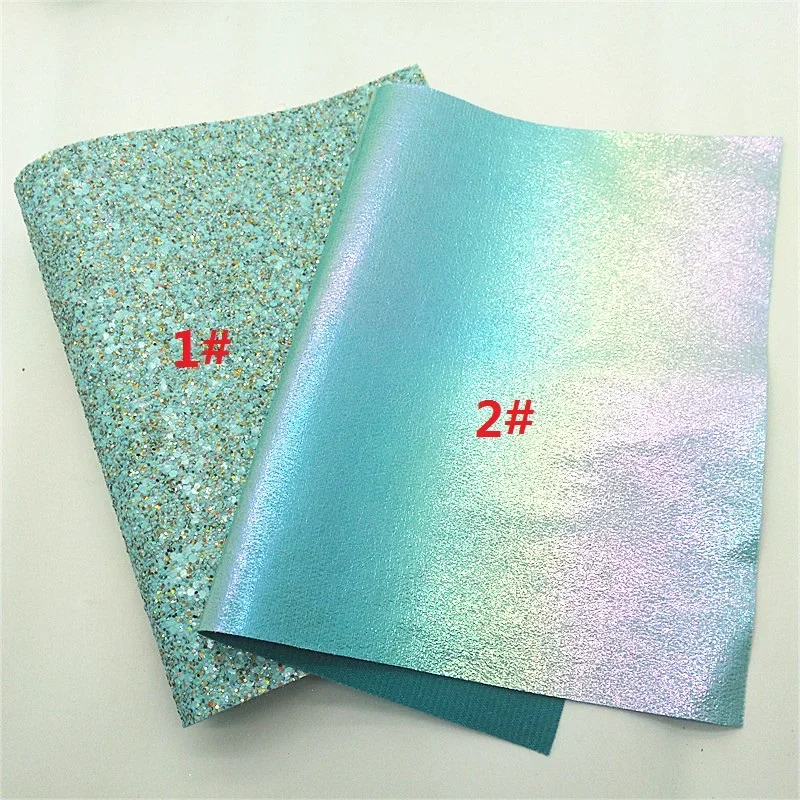 Mint Glitter Leather Sheets Snake Stone Embossed Synthetic Leather Sheets Iridescent Litchi Leather Fabric For DIY 21x29CM Y373