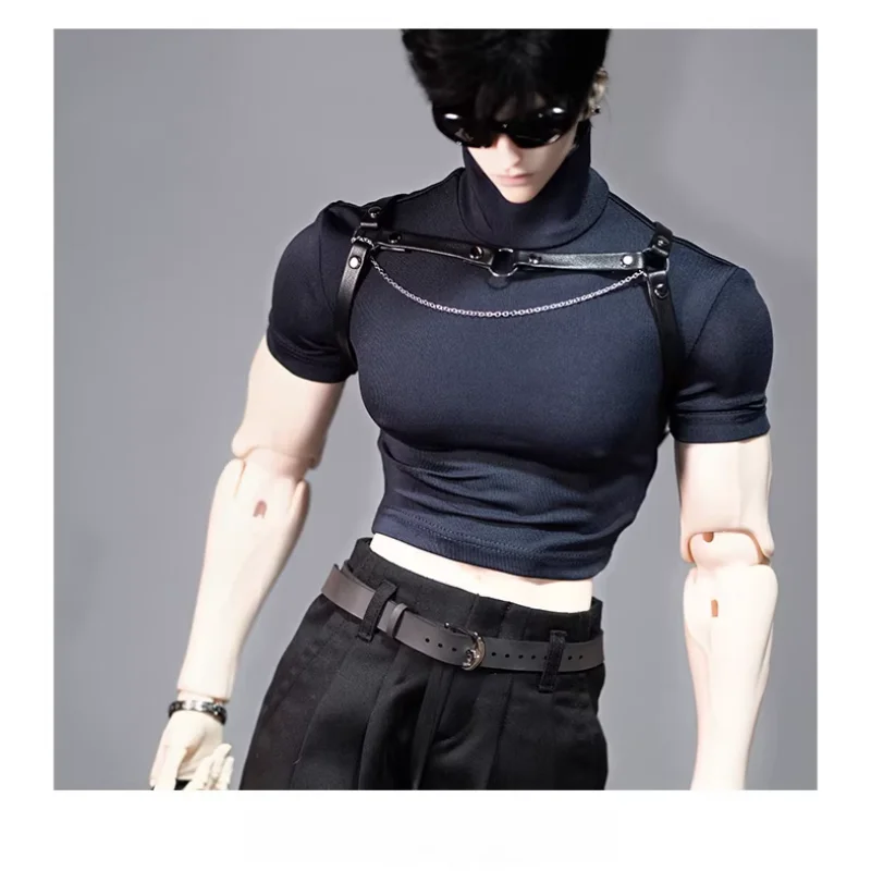 

Одежда для кукол 73 см, 75 см, 77 см. Черно-белая футболка с высоким воротником и короткими рукавами (только свитер, без куклы, без футболки).