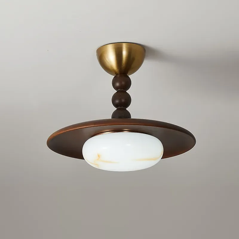 French Retro Style Semi Flush Mount Ceiling Light Medieval Bedroom Balcony Lamp Eye Protection Decorative Lighting for Study