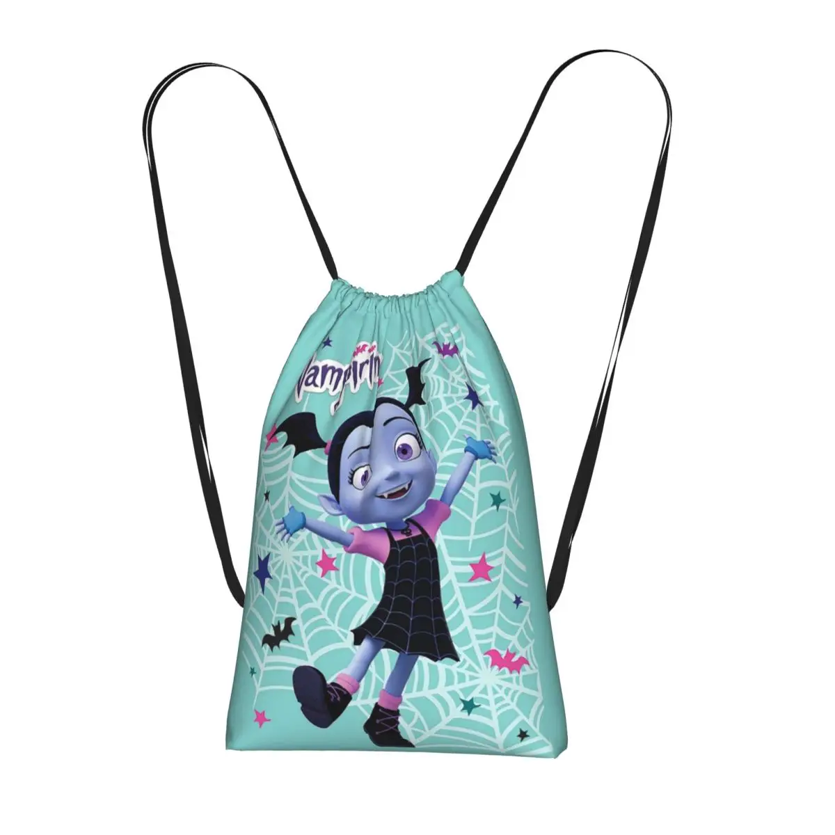 Girls Vampirina Print Drawstring Backpack hiking cycling Bag Portable Travel Drawstring Bag for Men Women