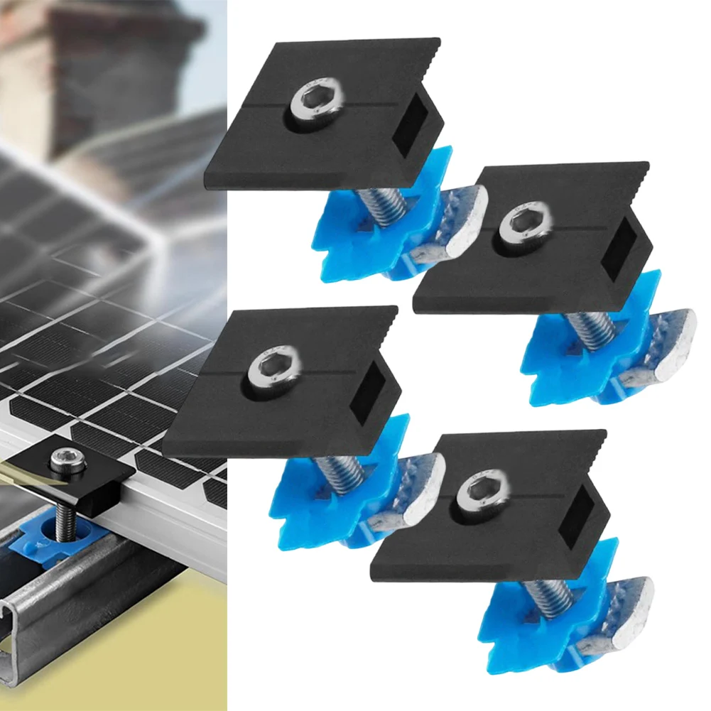 4pcs Aluminum Alloy Solar Panel Mounting Clips With Plastic Wing Nuts For PV Racking System Installation Accessories