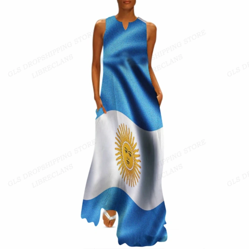 Argentina Flag Dress Women Fashion Party Evening Dresses Argentina Flag Print Dress Long Robe Casual Loose Vestidos Maxi Luxury