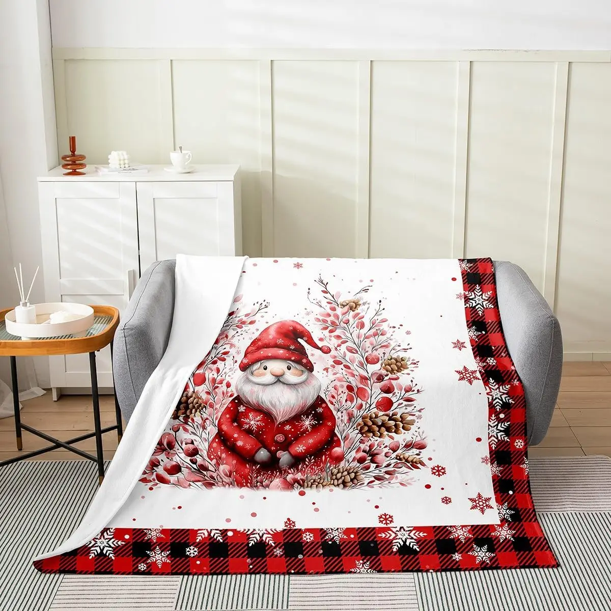 Merry Christmas Dwarf Plush Throw Blanket,Cartoon Man Blanket for Boys Teens Decor Xmas Animals Decor Flannel Fleece Blanket