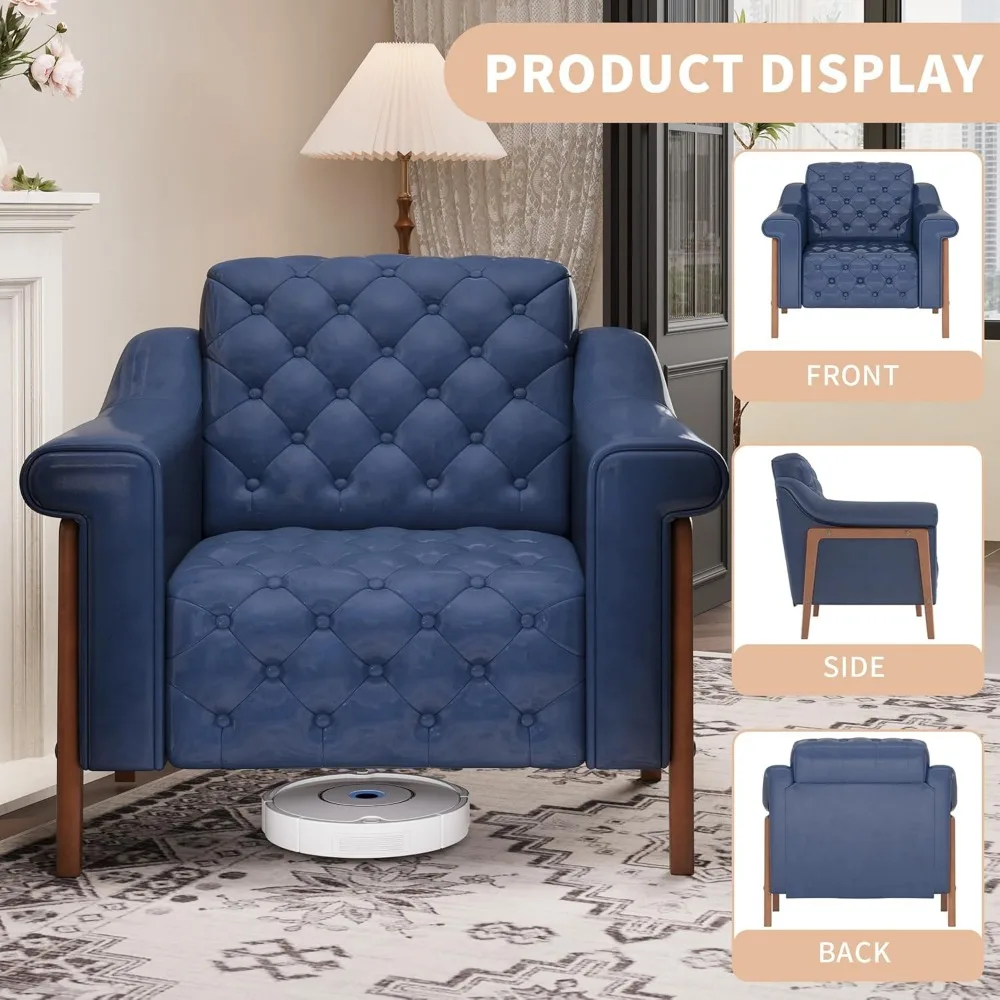 EJUNQ 아늑한 악센트 의자, PU 가죽 모던 거실 의자, 미드 센추리 오피스 독서 의자, 싱글 소파, 침실용 안락의자