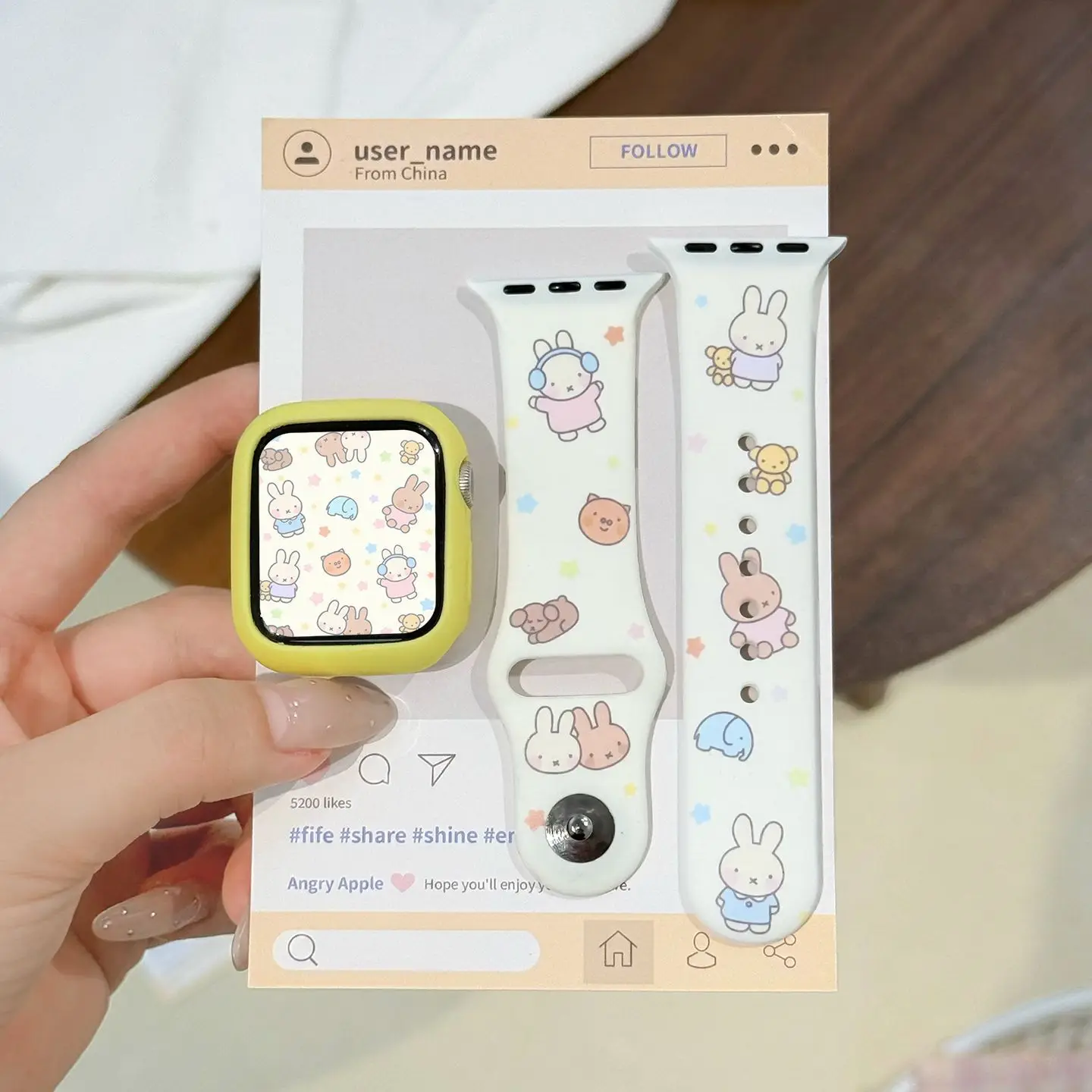 Good Looks Miffy Apple Watch Silicone Watch Strap Cute Cartoon Printing Summer Female Personality and Creativity Send To Friends