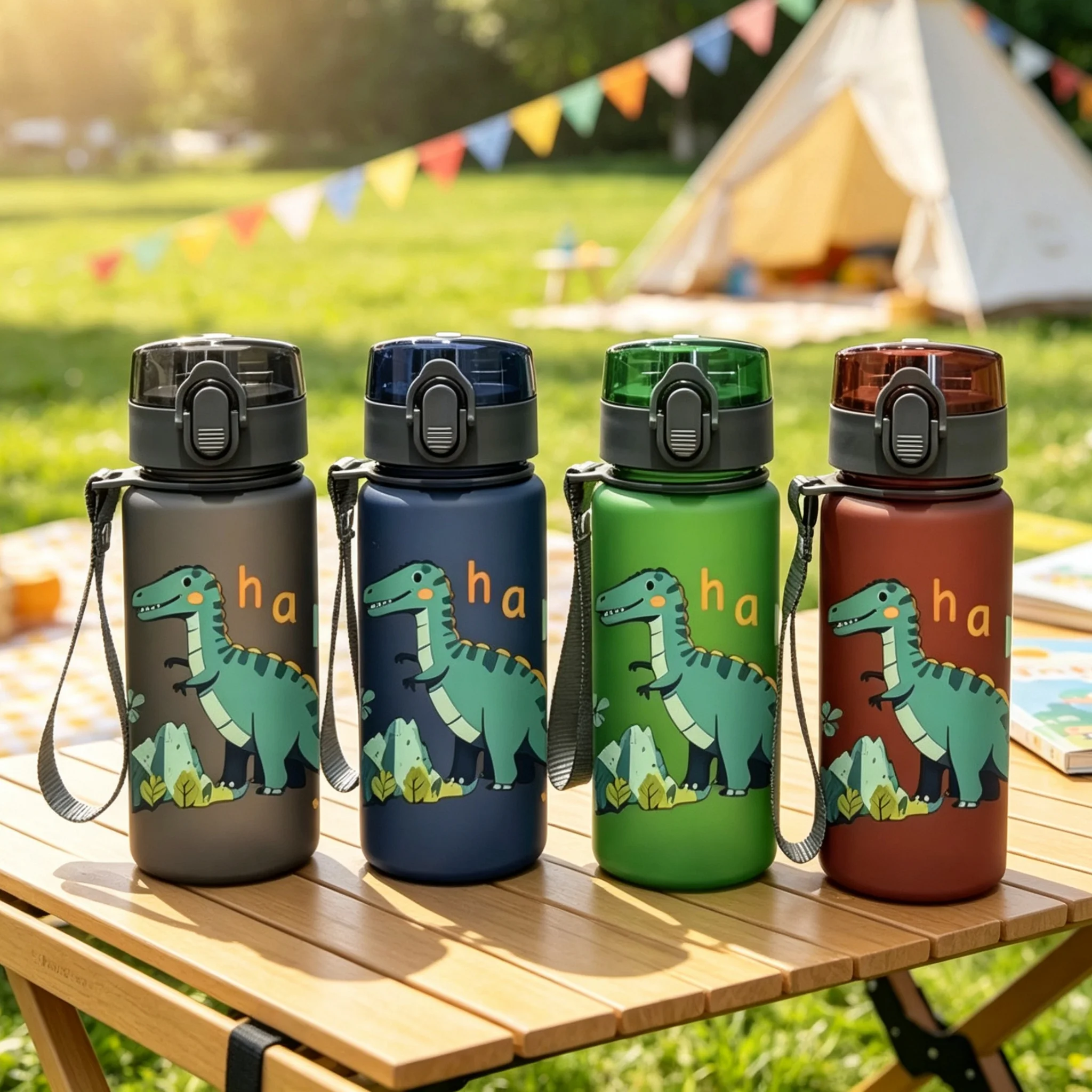 3D Printed Dinosaur Printed 400ML Water Bottle - PVC-Free, Leak-Proof, Matte Finish, Includes Straw & Carry Loop