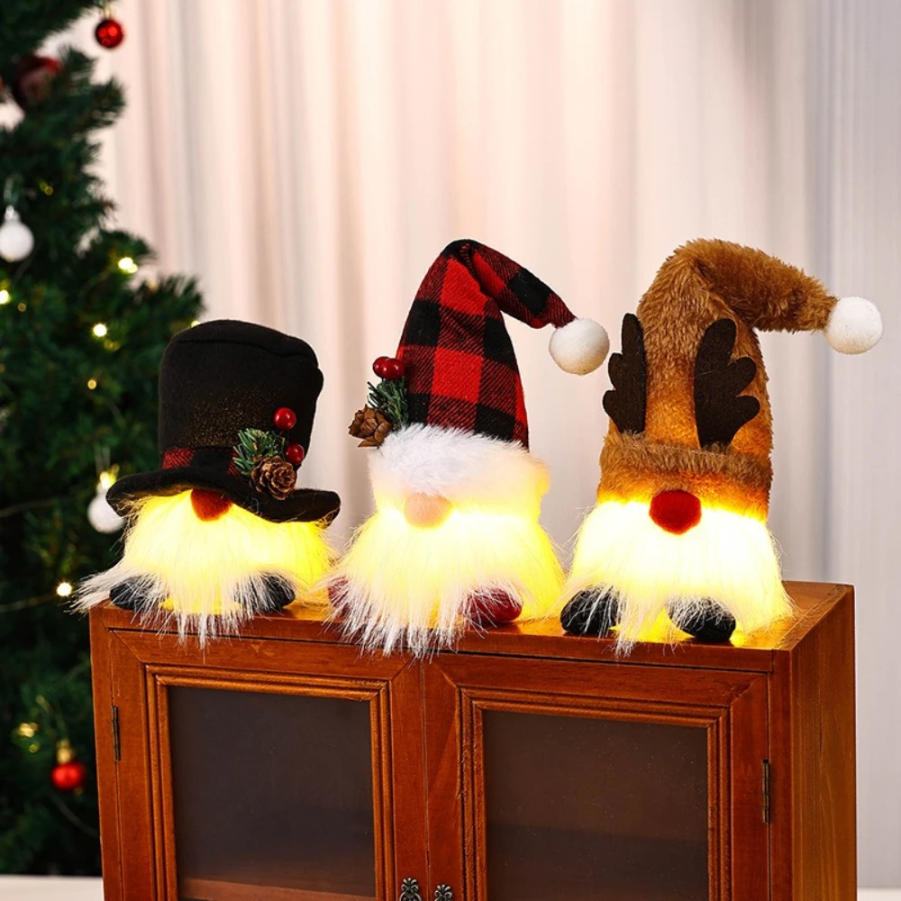 

Christmas Ornaments Lights Glowing Old Man Snowman Reindeer Rudolph Doll Faceless Dwarf Leprechaun Doll Christmas Decoration