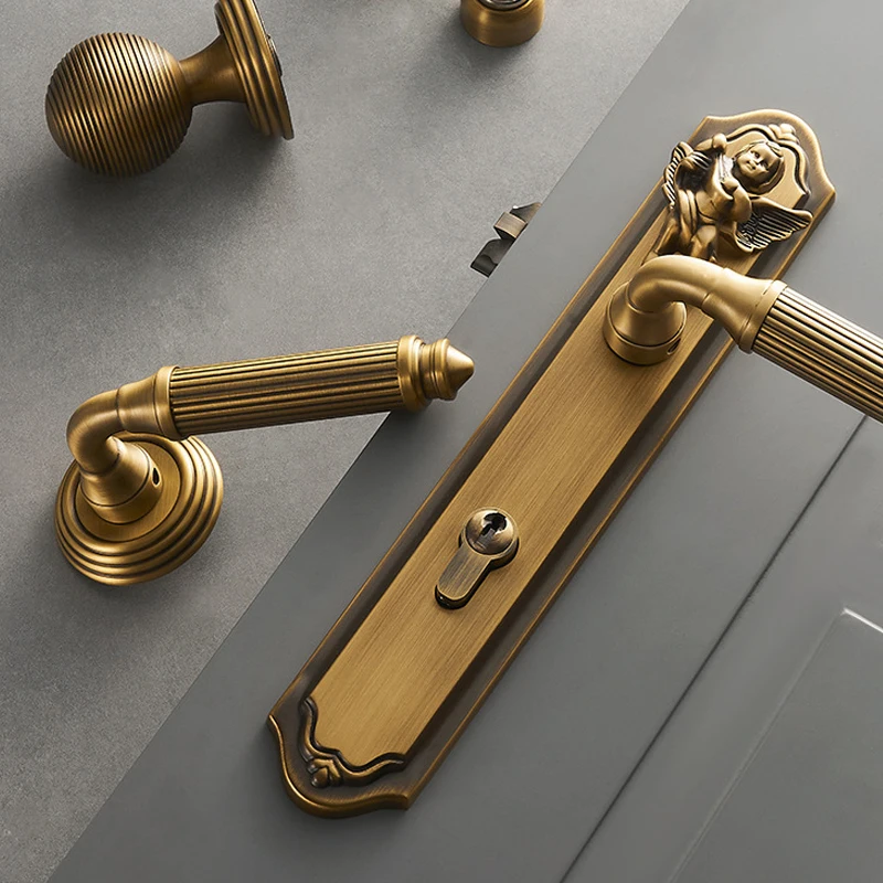 

Retro door lock brass door handle quiet magnetic suction bedroom door solid wood mechanical handle