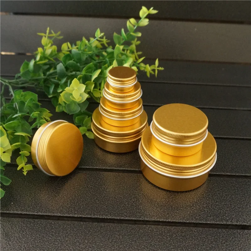 5/10/15/20/30/50/80/g Gold Empty Round Aluminum Box Metal Tin Cans 50ml Gold Cosmetic Cream DIY Refillable Jar Tea Aluminum Pot