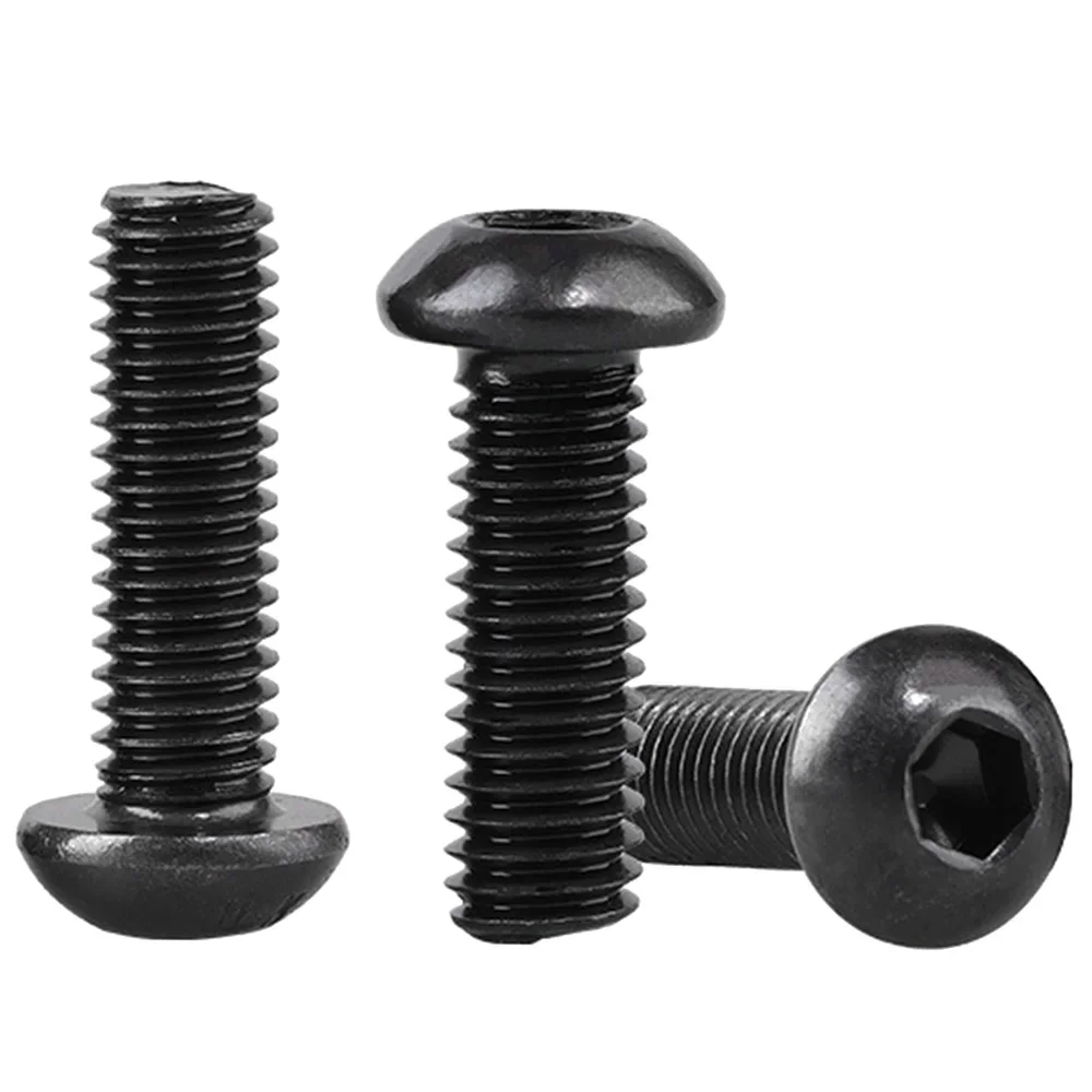1-100pcs Black Grade 10.9 Steel M1.6 M2 M2.5 M3 M4 M5 M6 M8 M10 M12 Hex Socket Round Button Screws Iso7380