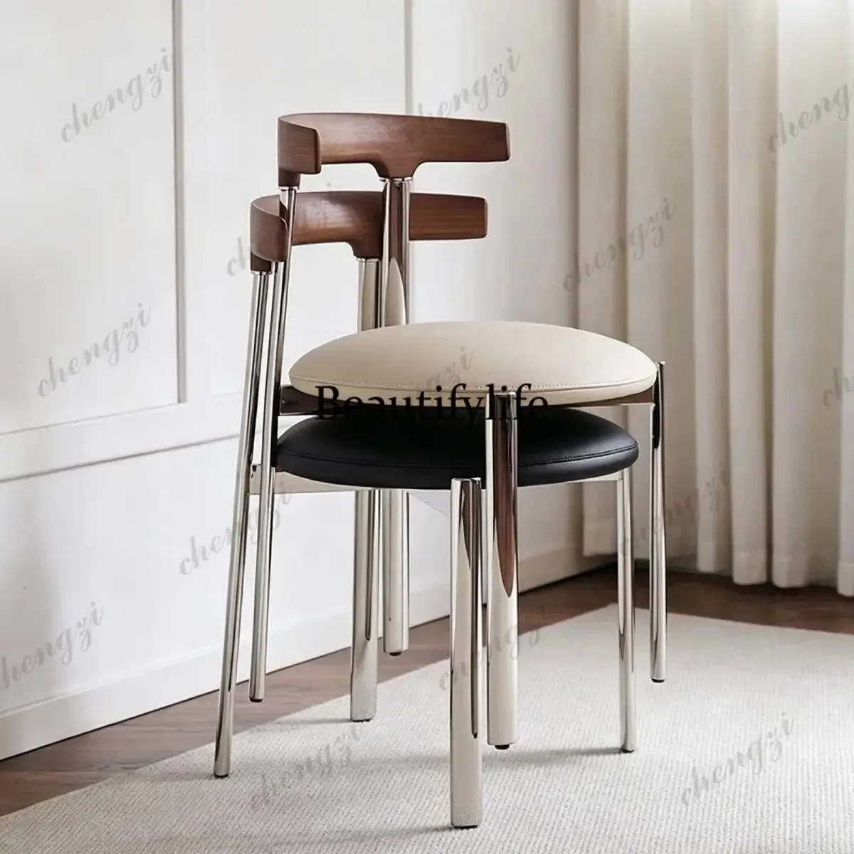 Medieval stainless steel stackable dining chair Home designer chair Light luxury high-end restaurant chair Italian minimalist