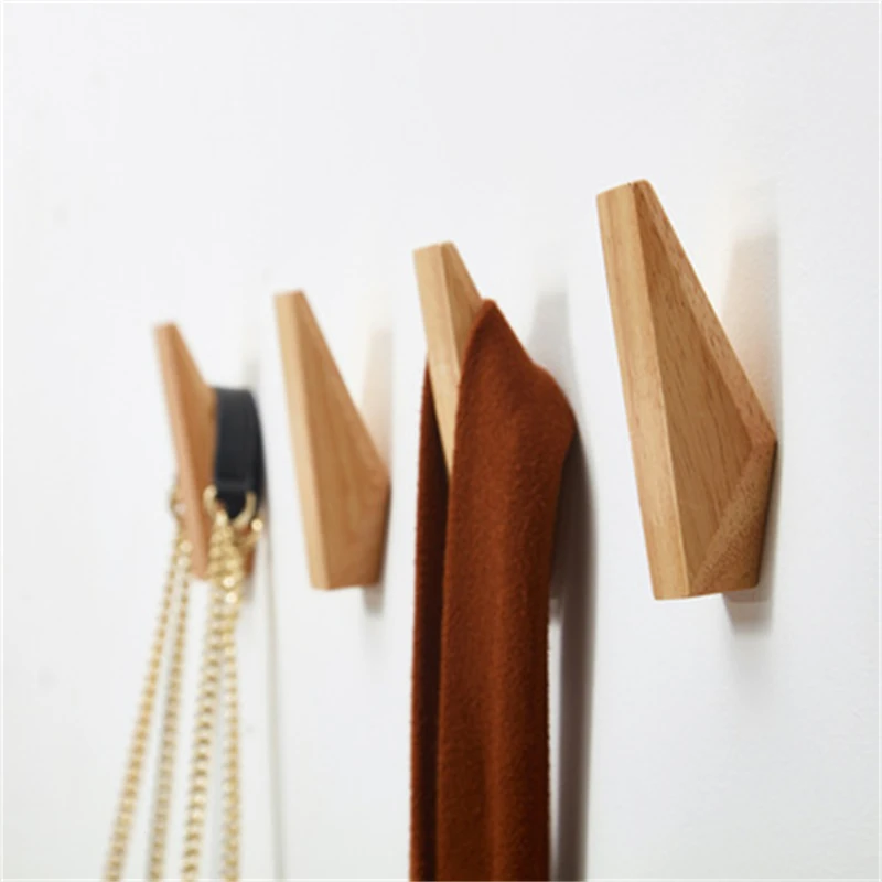 Rubber Wood Hook Wall Mounted Multi-Purpose Clothes Hanger Key Holder Decorative Hook Scarf Storage Kitchen Bathroom Accessories